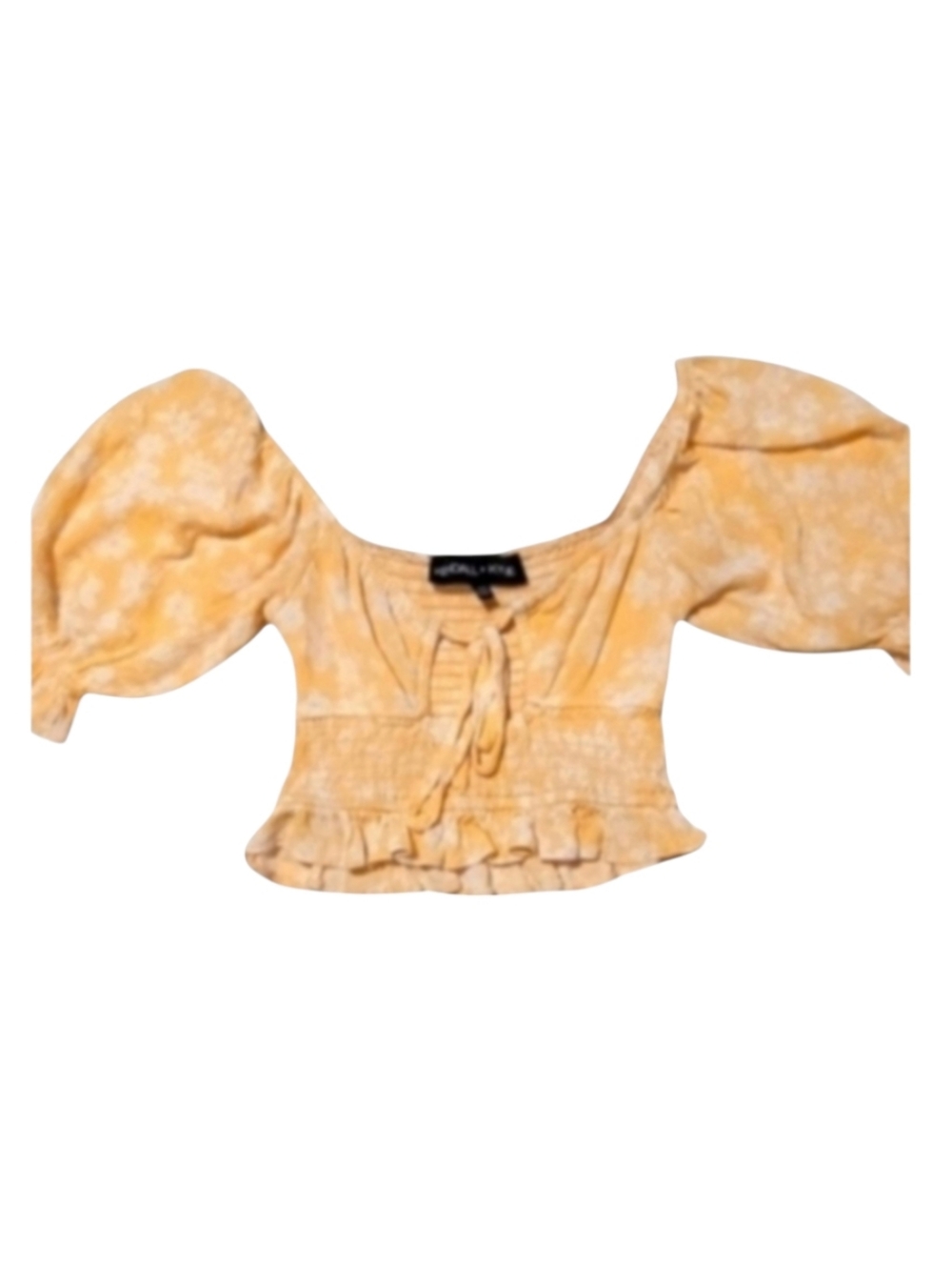 Kendall + Kylie Bright Yellow and White Floral Smocked Crop Top Size XS Juniors